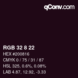 カラーコード: RGB 32 8 22 | qconv.com