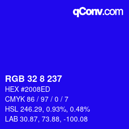 颜色代码: RGB 32 8 237 | qconv.com
