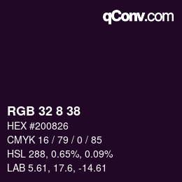 颜色代码: RGB 32 8 38 | qconv.com