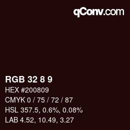 Color code: RGB 32 8 9 | qconv.com