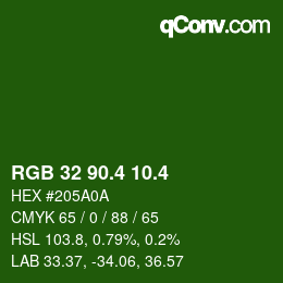 カラーコード: RGB 32 90.4 10.4 | qconv.com