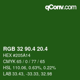 カラーコード: RGB 32 90.4 20.4 | qconv.com