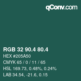 カラーコード: RGB 32 90.4 80.4 | qconv.com