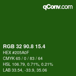 カラーコード: RGB 32 90.8 15.4 | qconv.com