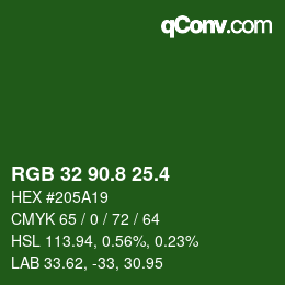 カラーコード: RGB 32 90.8 25.4 | qconv.com
