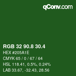 カラーコード: RGB 32 90.8 30.4 | qconv.com