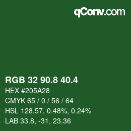 カラーコード: RGB 32 90.8 40.4 | qconv.com
