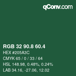 カラーコード: RGB 32 90.8 60.4 | qconv.com