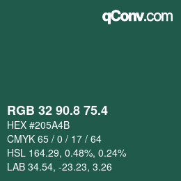カラーコード: RGB 32 90.8 75.4 | qconv.com