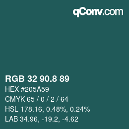 カラーコード: RGB 32 90.8 89 | qconv.com