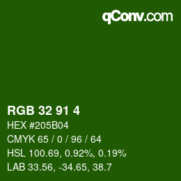 カラーコード: RGB 32 91 4 | qconv.com