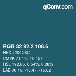 カラーコード: RGB 32 92.2 108.6 | qconv.com