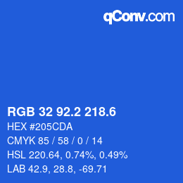カラーコード: RGB 32 92.2 218.6 | qconv.com