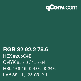 カラーコード: RGB 32 92.2 78.6 | qconv.com