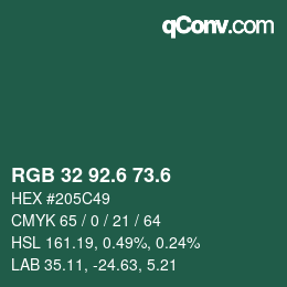 カラーコード: RGB 32 92.6 73.6 | qconv.com