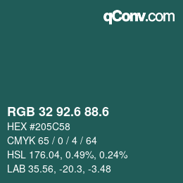 カラーコード: RGB 32 92.6 88.6 | qconv.com