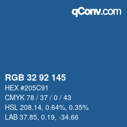 カラーコード: RGB 32 92 145 | qconv.com
