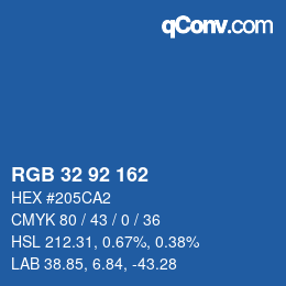 カラーコード: RGB 32 92 162 | qconv.com