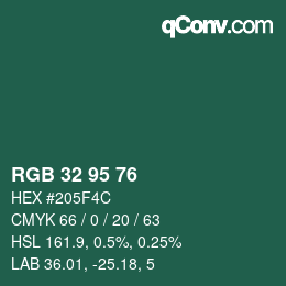 カラーコード: RGB 32 95 76 | qconv.com