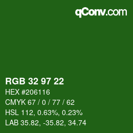 Color code: RGB 32 97 22 | qconv.com