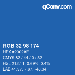 カラーコード: RGB 32 98 174 | qconv.com