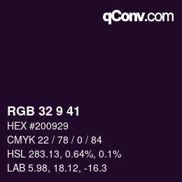 カラーコード: RGB 32 9 41 | qconv.com