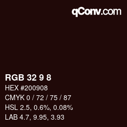 カラーコード: RGB 32 9 8 | qconv.com