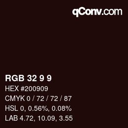 颜色代码: RGB 32 9 9 | qconv.com