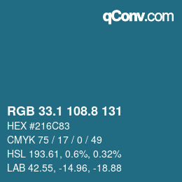 Color code: RGB 33.1 108.8 131 | qconv.com