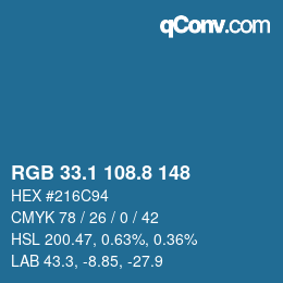 カラーコード: RGB 33.1 108.8 148 | qconv.com