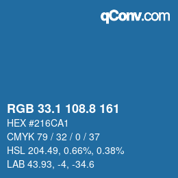 カラーコード: RGB 33.1 108.8 161 | qconv.com