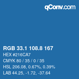カラーコード: RGB 33.1 108.8 167 | qconv.com