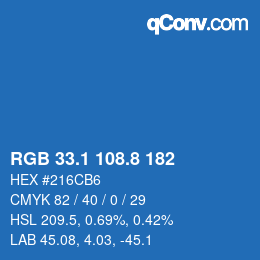 カラーコード: RGB 33.1 108.8 182 | qconv.com