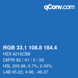 カラーコード: RGB 33.1 108.8 184.4 | qconv.com
