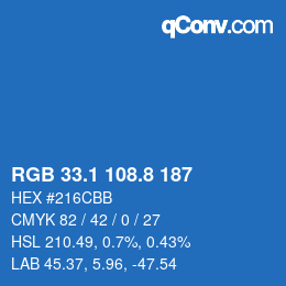 カラーコード: RGB 33.1 108.8 187 | qconv.com