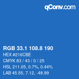 カラーコード: RGB 33.1 108.8 190 | qconv.com