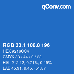 カラーコード: RGB 33.1 108.8 196 | qconv.com