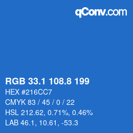 カラーコード: RGB 33.1 108.8 199 | qconv.com