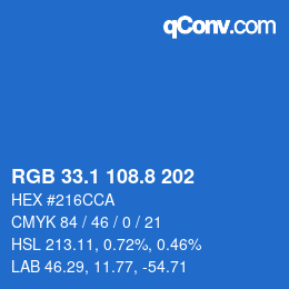 カラーコード: RGB 33.1 108.8 202 | qconv.com
