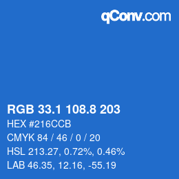 カラーコード: RGB 33.1 108.8 203 | qconv.com