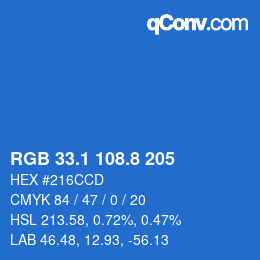カラーコード: RGB 33.1 108.8 205 | qconv.com