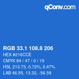 Color code: RGB 33.1 108.8 206 | qconv.com