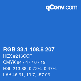 カラーコード: RGB 33.1 108.8 207 | qconv.com