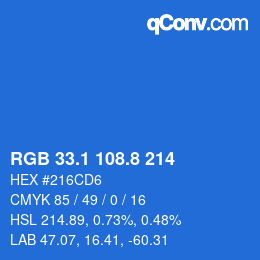 カラーコード: RGB 33.1 108.8 214 | qconv.com