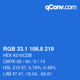 カラーコード: RGB 33.1 108.8 219 | qconv.com