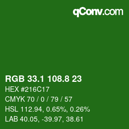 カラーコード: RGB 33.1 108.8 23 | qconv.com