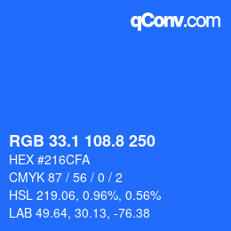 カラーコード: RGB 33.1 108.8 250 | qconv.com