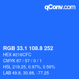 カラーコード: RGB 33.1 108.8 252 | qconv.com