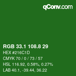カラーコード: RGB 33.1 108.8 29 | qconv.com