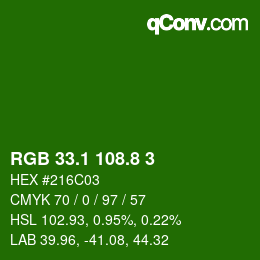 カラーコード: RGB 33.1 108.8 3 | qconv.com